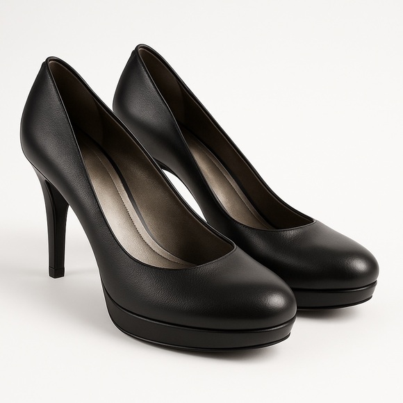 Tahari Sophia Black Leather Platform Pumps High Heels Size 7 - Picture 1 of 13